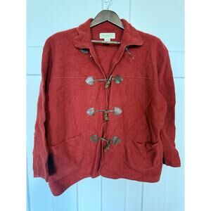 Vintage Easy Spirit Women Wool Jacket Red Size 3 Leather Loop and Wood Closure